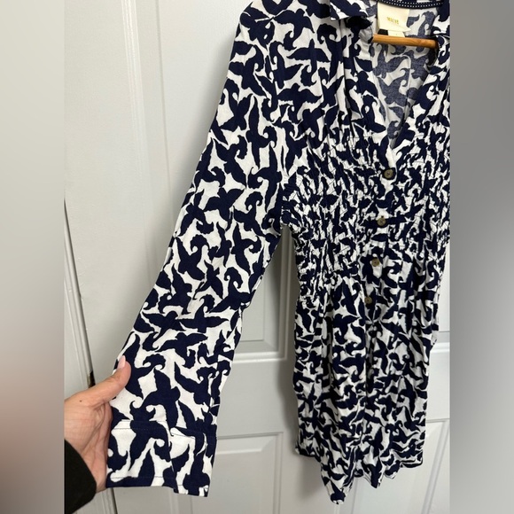 Women’s Anthropologie Blue Paisley Long Sleeve Smocked Tunic Small Casual Fall - Picture 5 of 9